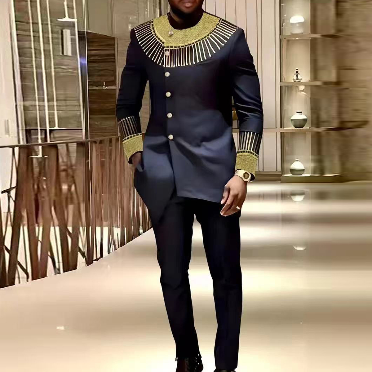 Costumes Kaunda de mariage blancs pour hommes, manches longues, pantalons en Y, ethnique africaine, vêtements traditionnels décontractés, tenues caftan imbibées, 2 pièces