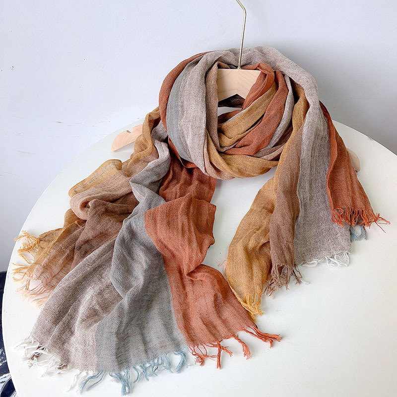 Écharpe à pampilles en lin à rayures pour femmes, Foulard de voyage d'été, Long châle élégant, Hijab, 60x200CM