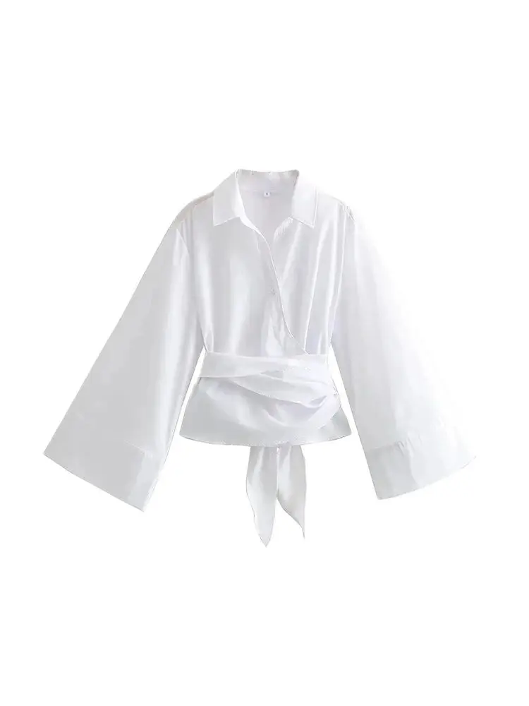 Chemisiers kimono à manches longues pour femmes avec nœud papillon, boutons sur le devant, chemises féminines, tops chics, mode