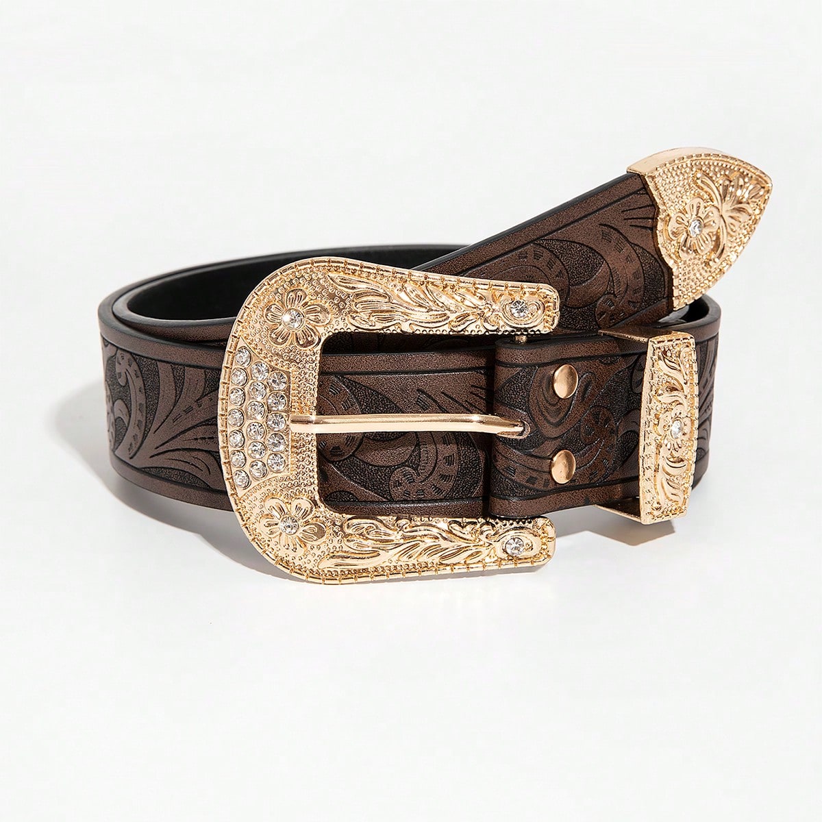Ceinture marron vintage sculptée de style occidental pour femme, 1 pièce, ceinture accessoire décontractée et polyvalente pour jeans, adaptée aux trajets quotidiens