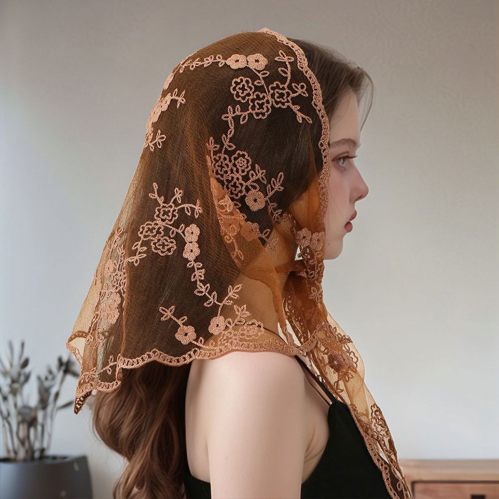 Foulard ajouré en dentelle brodé, fin, rétro, triangulaire, vintage, élégant pour filles