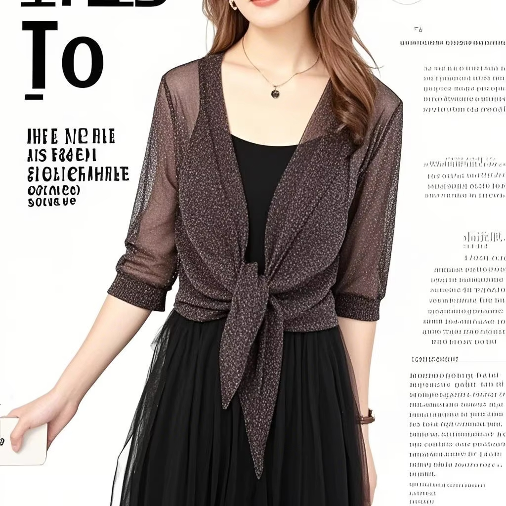 Femmes élégant veste Cardigan demi manches avant à lacets manteau d'été dames Sexy mince crème solaire veste courte Blusas De Mujer