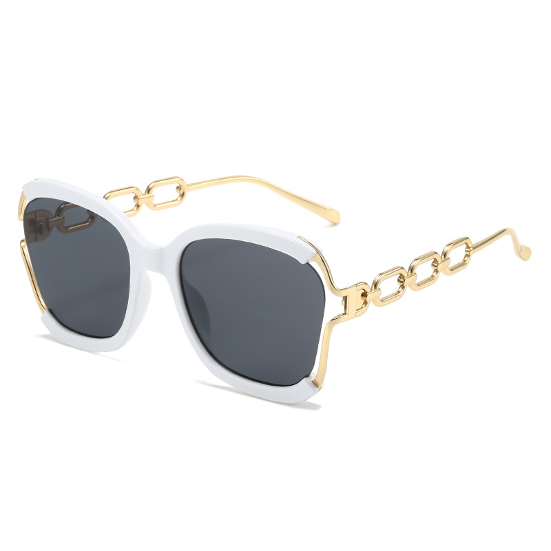 Lunettes de soleil carrées de luxe pour femmes, UV400, marque rétro, chaîne, monture métallique, lunettes de soleil d'été pour femmes