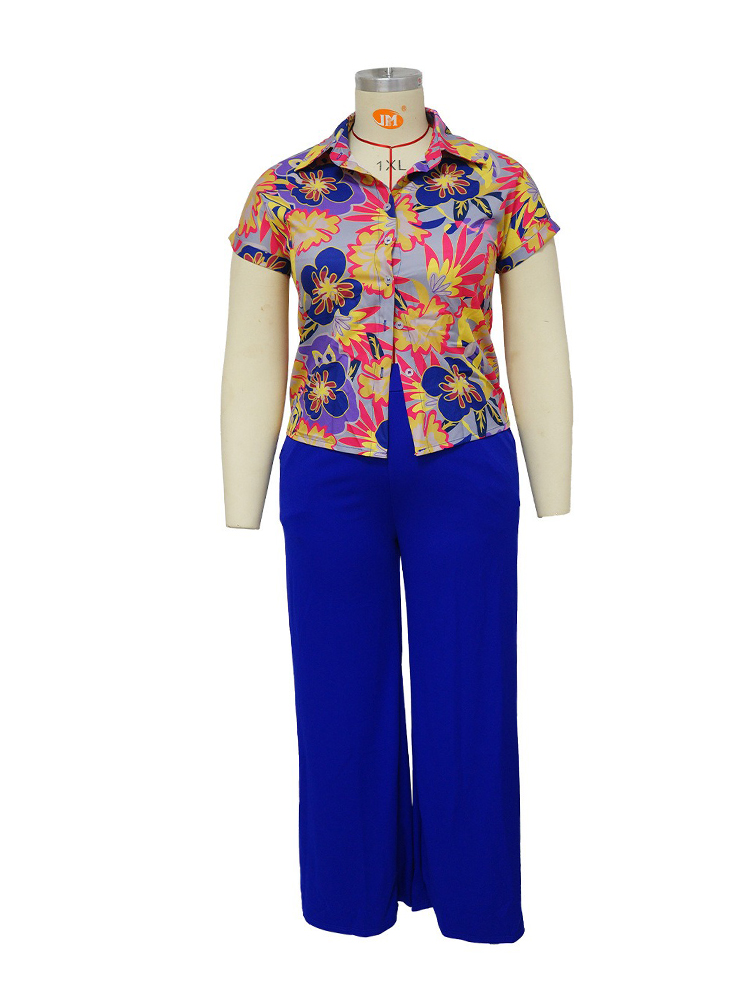 Femme 2 pièces tenue ensemble grande taille été costume décontracté ensemble imprimé fleuri chemise pantalon ensemble basique salon porter