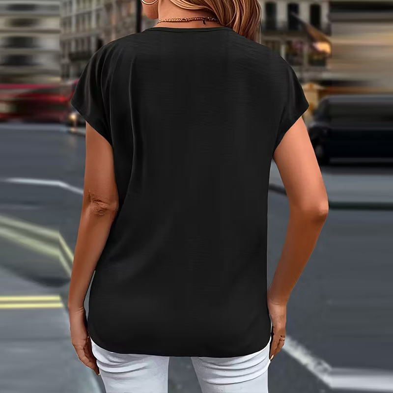 Chemisier Femme Tendance Blanc Vert à Volants Boutonné Col en V – Blouse Basique à Manches Courtes pour le Bureau