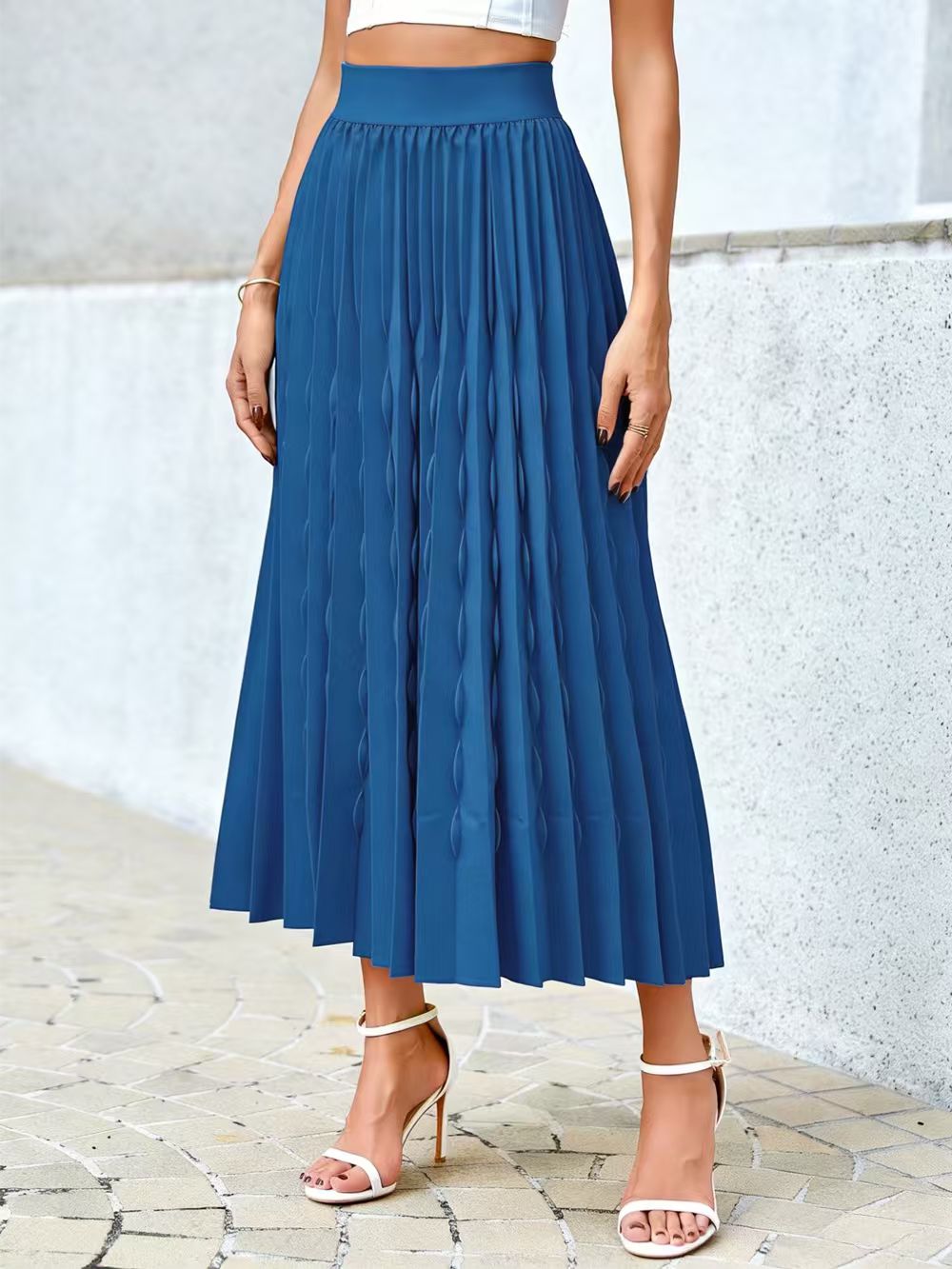 Jupe plissée bleue pour femmes, jupe mi-longue décontractée pour les vacances, pour dames