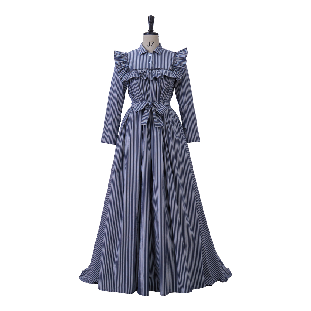 Robe de bal Vintage taille haute pour femmes, Costume de fête de thé Jane Austen, Costume historique à rayures bleues