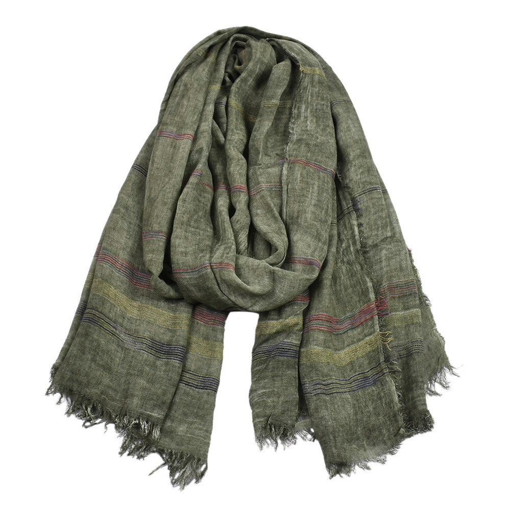 Écharpe d'hiver européenne et américaine pour hommes, en coton et lin, teint en fil rayé, châle Long avec pompon, accessoires masculins Bufanda