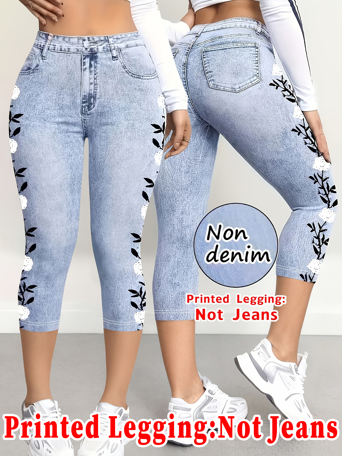 Capris imprimés pour femmes à la mode, design sans couture hautement élastique avec fausses poches, idéal pour les tenues décontractées et sportives