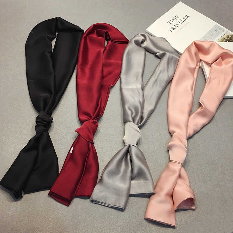 Mode foulard femmes bandeau cheveux écharpe soie Satin sac foulards femme 145*15 cm longues enveloppes noir rouge rose écharpes pour dames