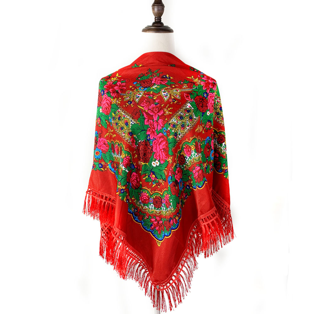 Foulard carré russe de luxe pour femmes, nouveau Design, imprimé Floral, mouchoir à franges ukrainiennes, châles, bandeau Babushka, 120x120cm