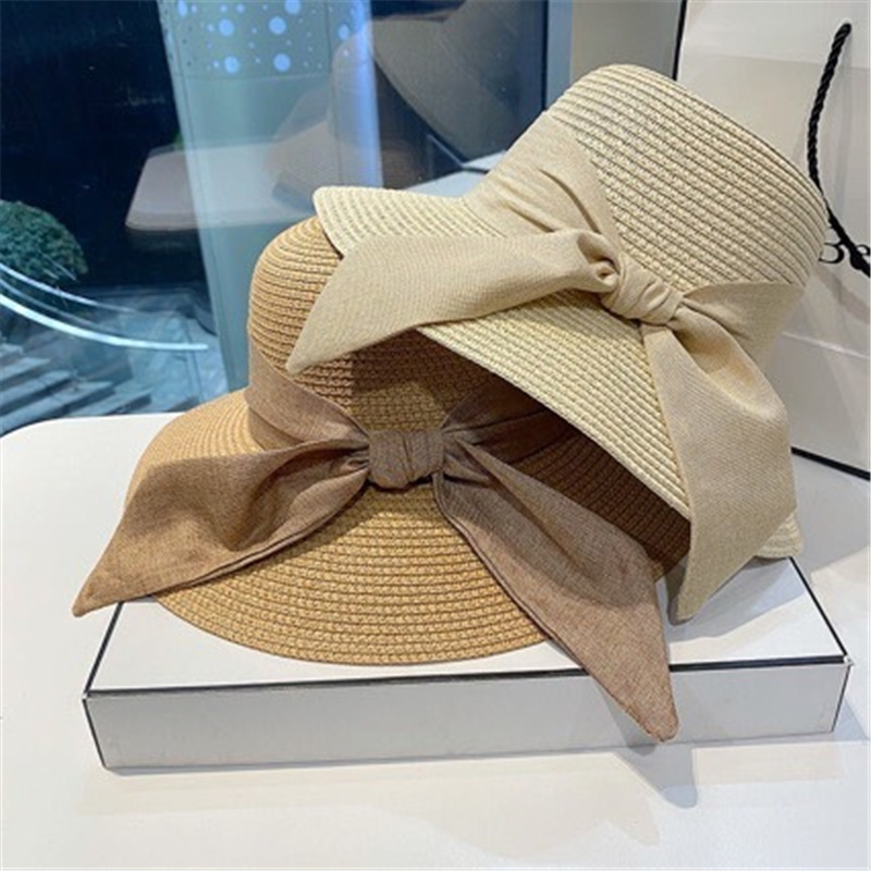 Mode extérieure femmes chapeau nœud chapeau de soleil été respirant large bord casquette de plage Protection UV chapeau de paille décontracté pour les femmes