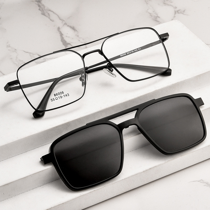 Hommes classique polarisé pince sur lunettes de soleil pilote Double faisceau en alliage de titane lunettes cadre optique rétro parasols lunettes