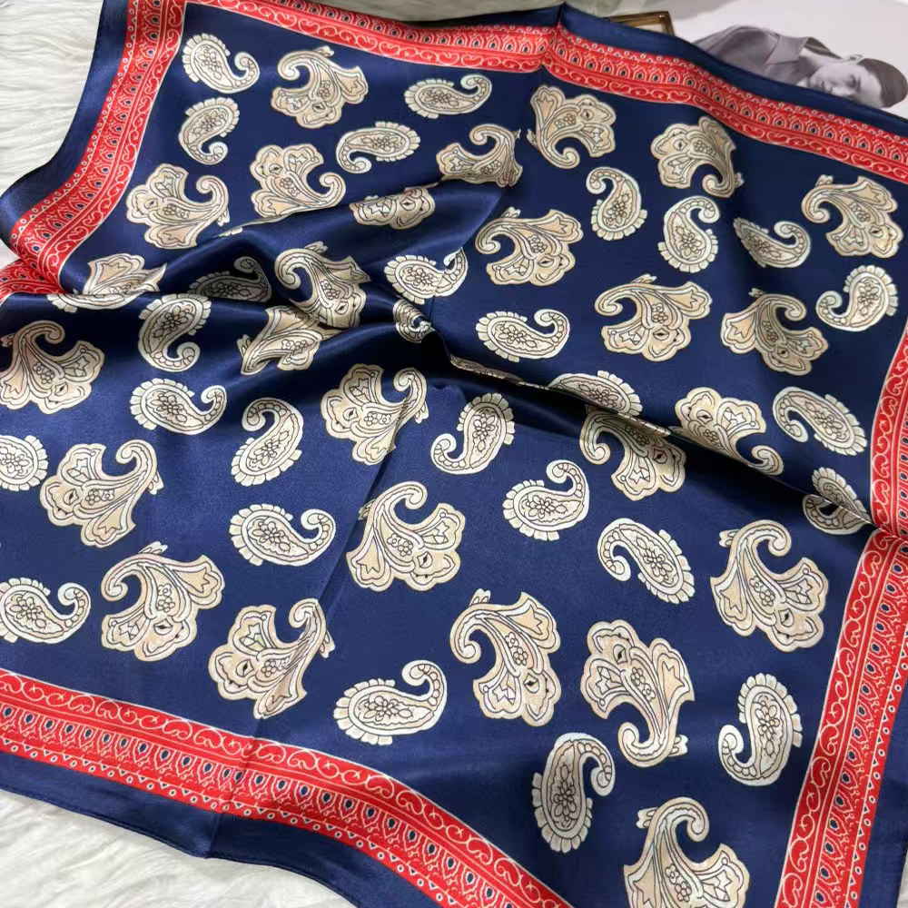 Rouge bleu femmes 100% foulard en soie de mûrier pour cheveux foulard printemps automne Pailsey Design petite soie carré cou foulards foulard