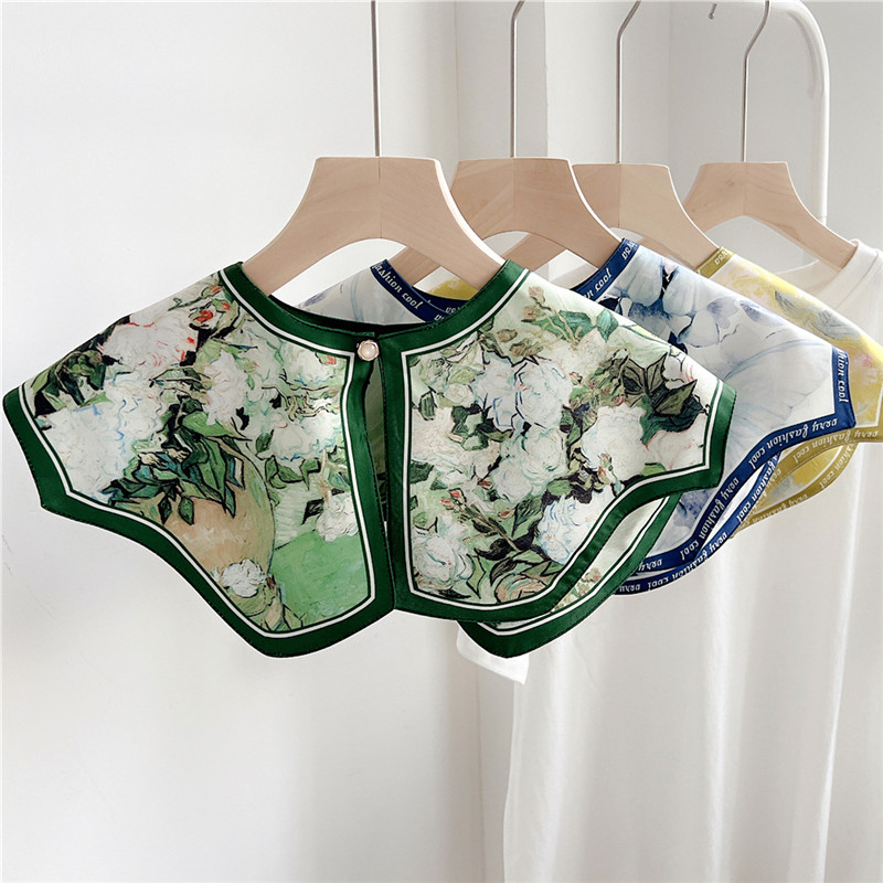 Châle à col amovible pour femmes, poignées florales, châles à la mode, écharpes de décoration de robe chemisier, châle initié, printemps, automne