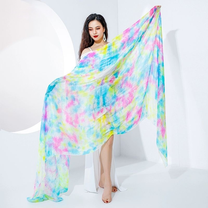 Mejance cravate colorant Texture légère voile de soie châle Performance danse du ventre écharpe femmes Costume accessoire ouverture danse voiles 250 cm