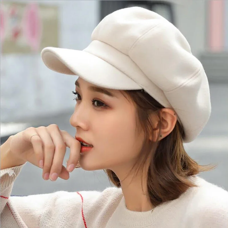 Automne hiver chapeaux pour femmes solide plaine octogonale casquette de gavroche hommes dames décontracté laine chapeau hiver béret femmes peintre casquettes hiver