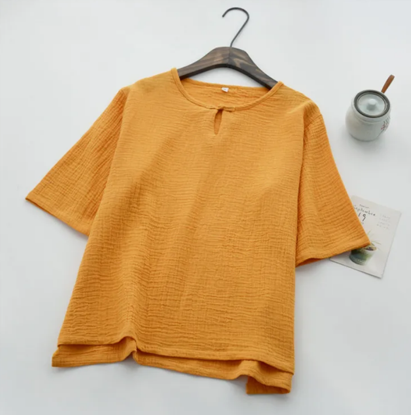 Blouses pour femmes grandes tailles, style chinois vintage, chemises en coton et lin à manches courtes, chemisiers décontractés de style prairie, hauts pour femmes.