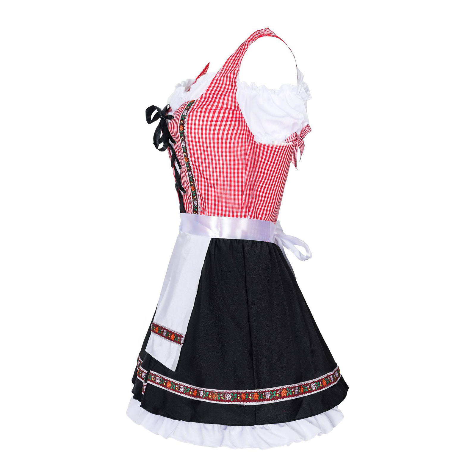 Robe traditionnelle rouge mi-longue pour femmes, robe Dirndl avec tablier pour l'Oktoberfest, robes d'été pour femmes 2026