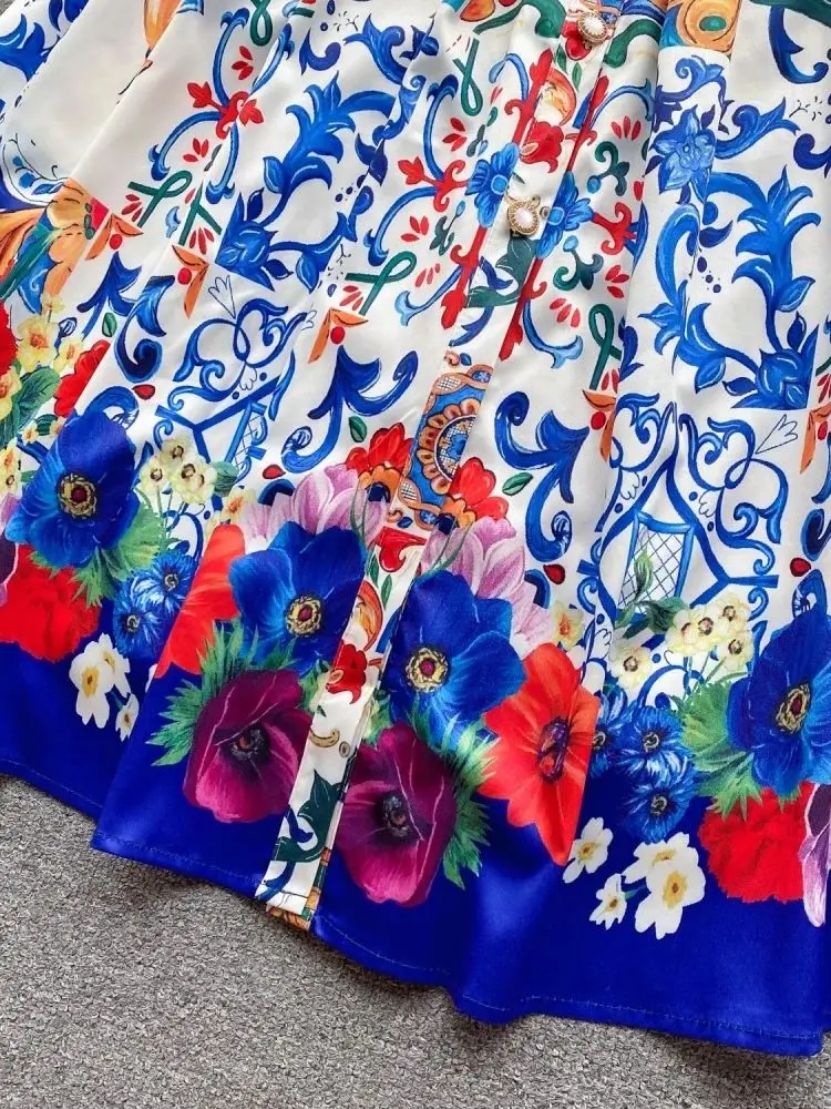 Robe de soirée élégante pour femme, robe trapèze mince avec ceinture, robes à fleurs imprimées, robe midi taille haute vintage pour femme, été