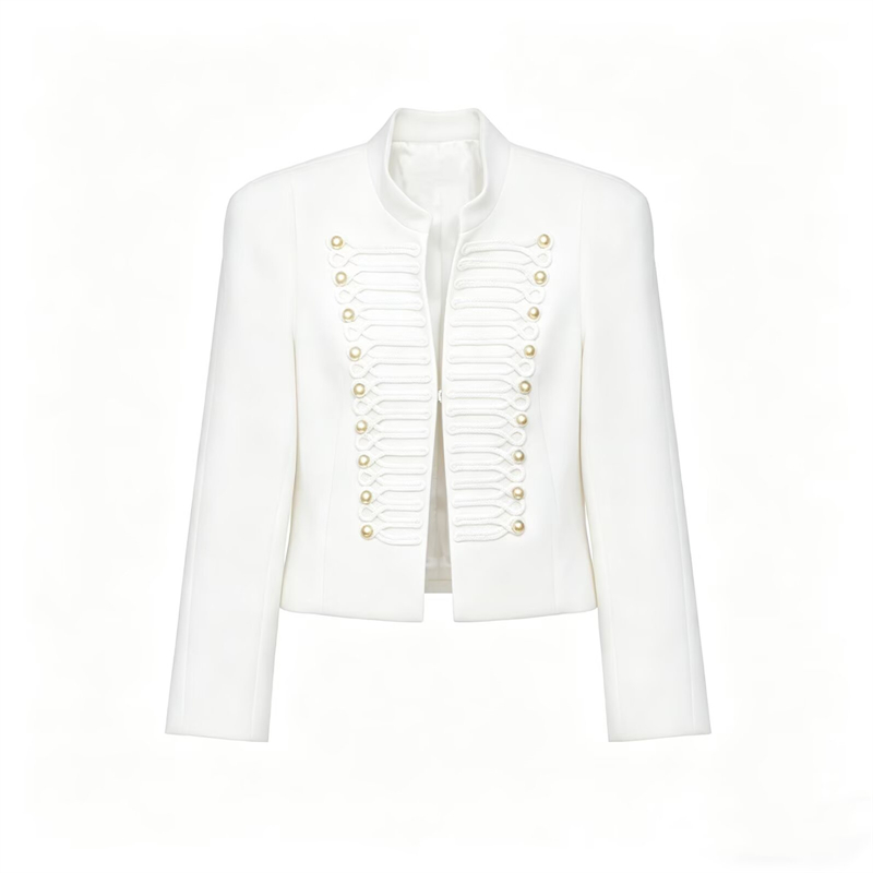 Veste Courte Femme Blazer avec Décoration Tressée et Boutons Dorés Épaulettes – Collection Printemps 2026