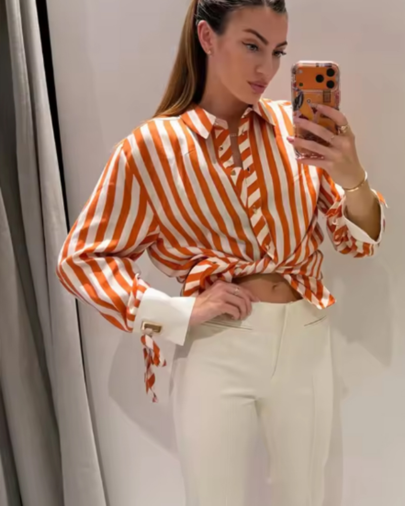 Chemise pour femme 2026 – Nouvelle collection été – Chemise-veste rayée à nœud papillon pour femme – Élégance et chic – Nouvelle chemise quotidienne pour femme
