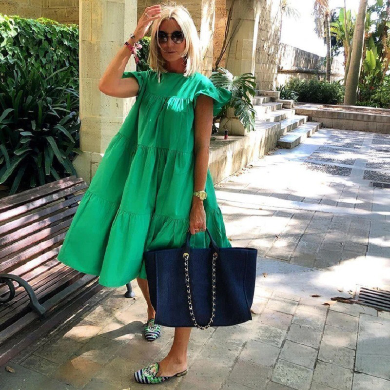 Robe d'été élégante à volants pour femmes, tenue de soirée décontractée, de plage, vintage, mi-longue, couleur unie, style bohème, robe éducative, 2022