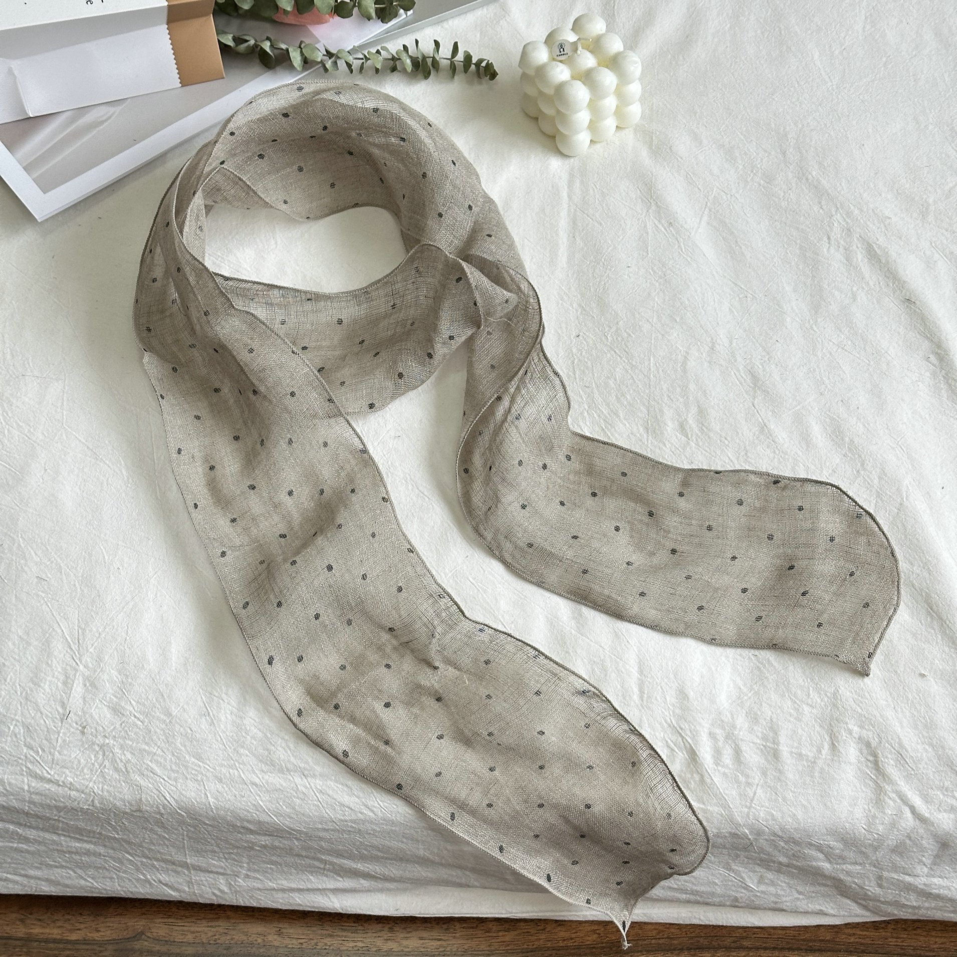 Écharpe longue et fine 100 % lin de haute qualité, assortie à toutes les tenues, nouvelle collection printemps-automne pour femme, petit foulard, bandeau pour cheveux, ruban pour sac à main