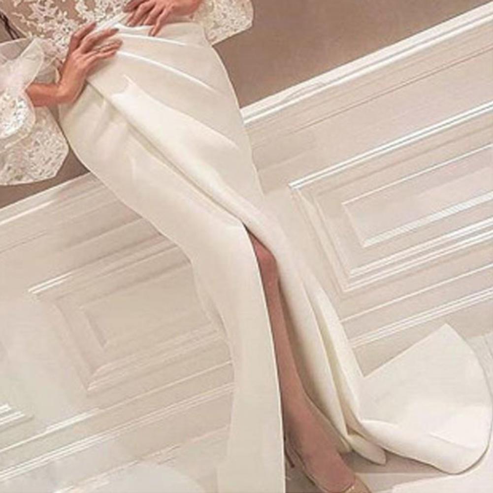 Robe de soirée longue transparente à col roulé pour femmes, taille haute, ourlet fendu, manches bouffantes, vêtements de fête