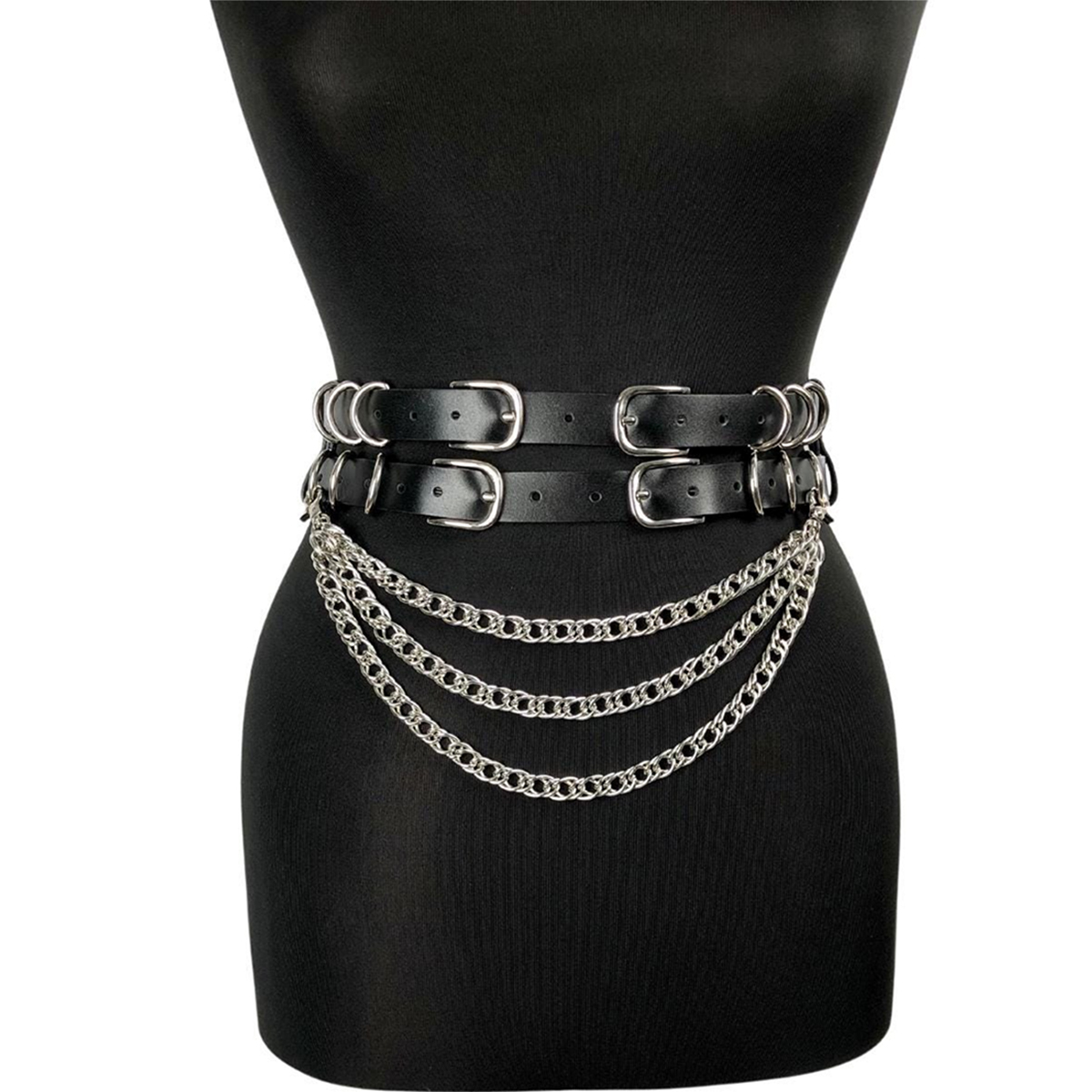 Mode femme noir Double ceinture chaîne ceinture bracelet en cuir usage quotidien accessoires taille accessoires saint valentin cadeau