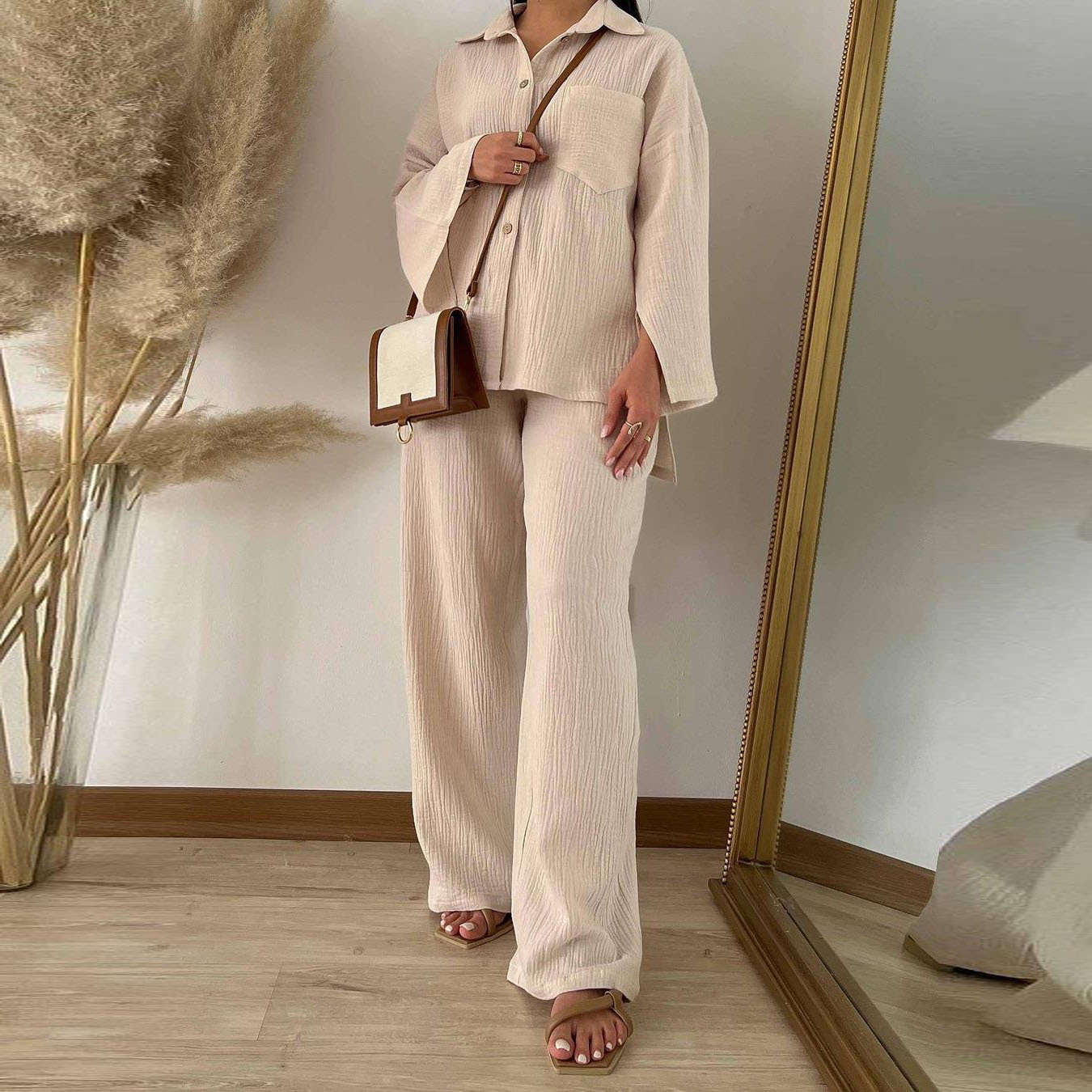 Ensemble deux pièces pour femmes musulmanes, chemise à poches épissures, pantalon large, tenue islamique du Ramadan, olympiques décontractés, arabe de Dubaï, Eid