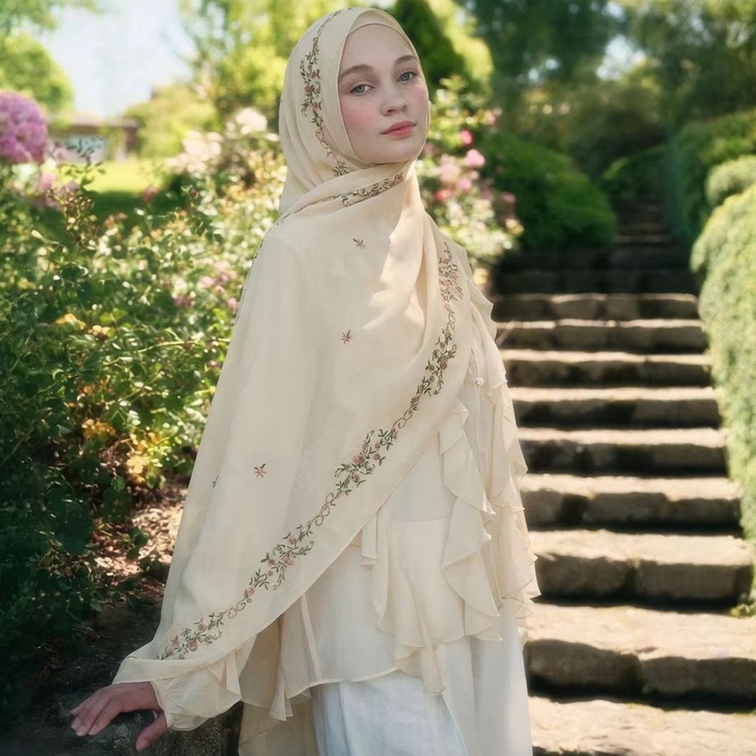 Hijab en mousseline de soie pour femme musulmane, châle long pour le Ramadan, broderie florale, mode islamique, turban uni, foulard, couvre-chef 170*70cm