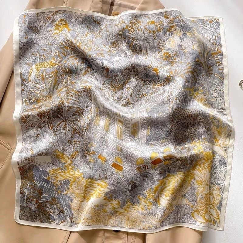 Écharpe en soie de luxe pour femmes à imprimé floral, élégant grand foulard femme, motif de feuilles tropicales et de fleurs, mouchoirs pour femmes XSSJJ03