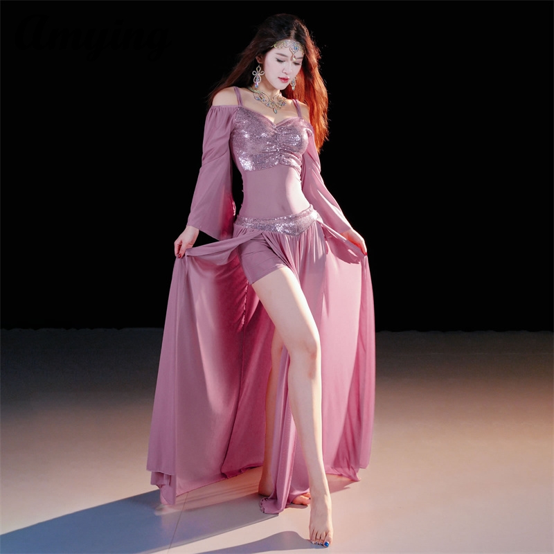Nouvel ensemble de costumes de danse orientale en maille pour la pratique et les spectacles de danse du ventre pour femmes