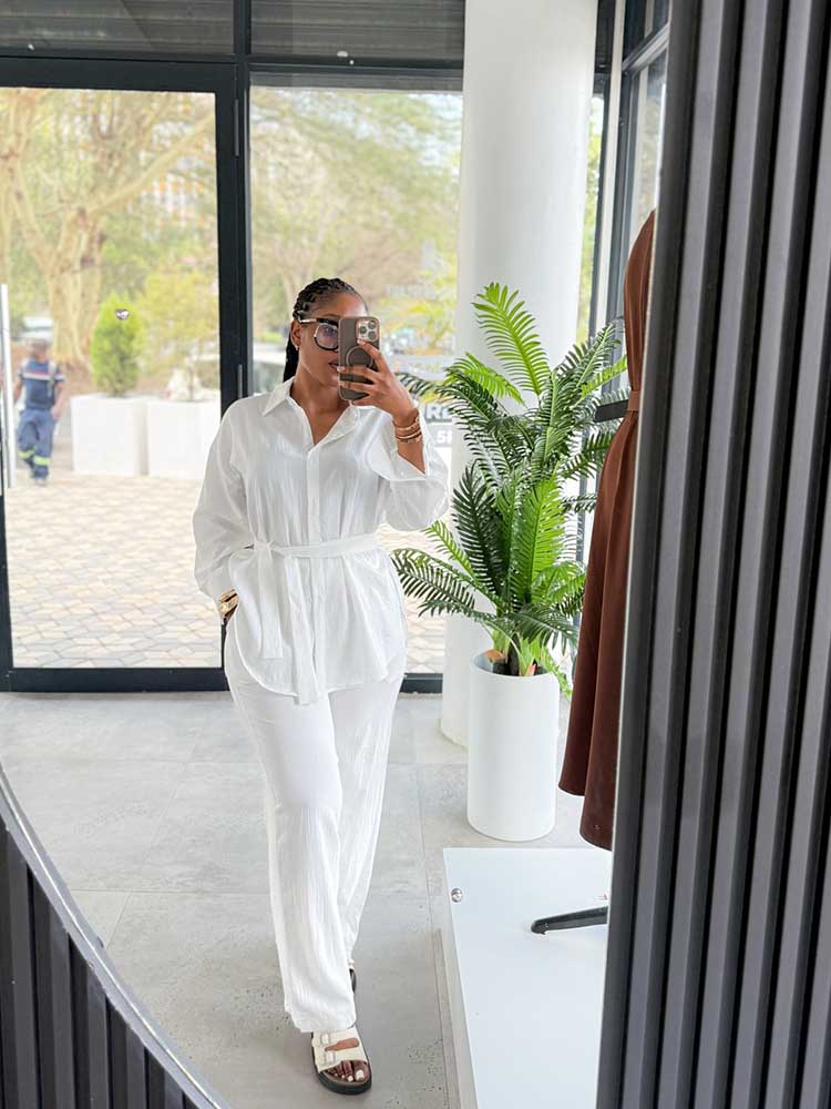 Vêtements pour femmes printemps-été, ensembles deux pièces, chemise blanche à manches longues amincissante et pantalon décontracté