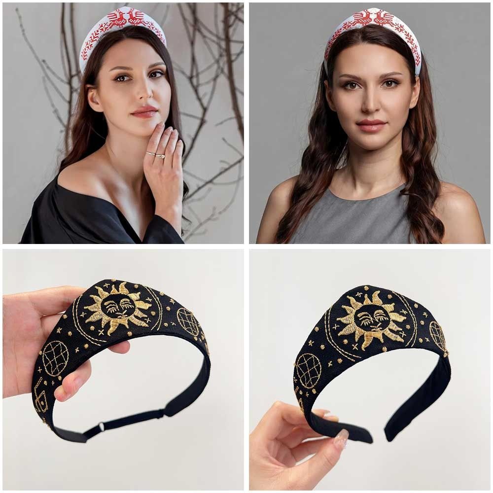 Nouveau serre-tête élastique à broderie florale, style couronne Tudor, texture lisse, noir, accessoires pour cheveux