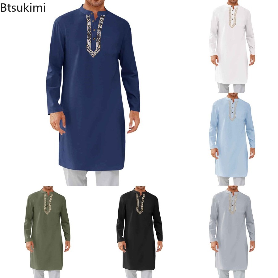 Abayas musulmanes pour hommes 2026, kaftan simple uni, tenue de prière islamique modeste, broderie, robe de prière, caftan de Dubaï, jubba marocaine, thobe pour homme