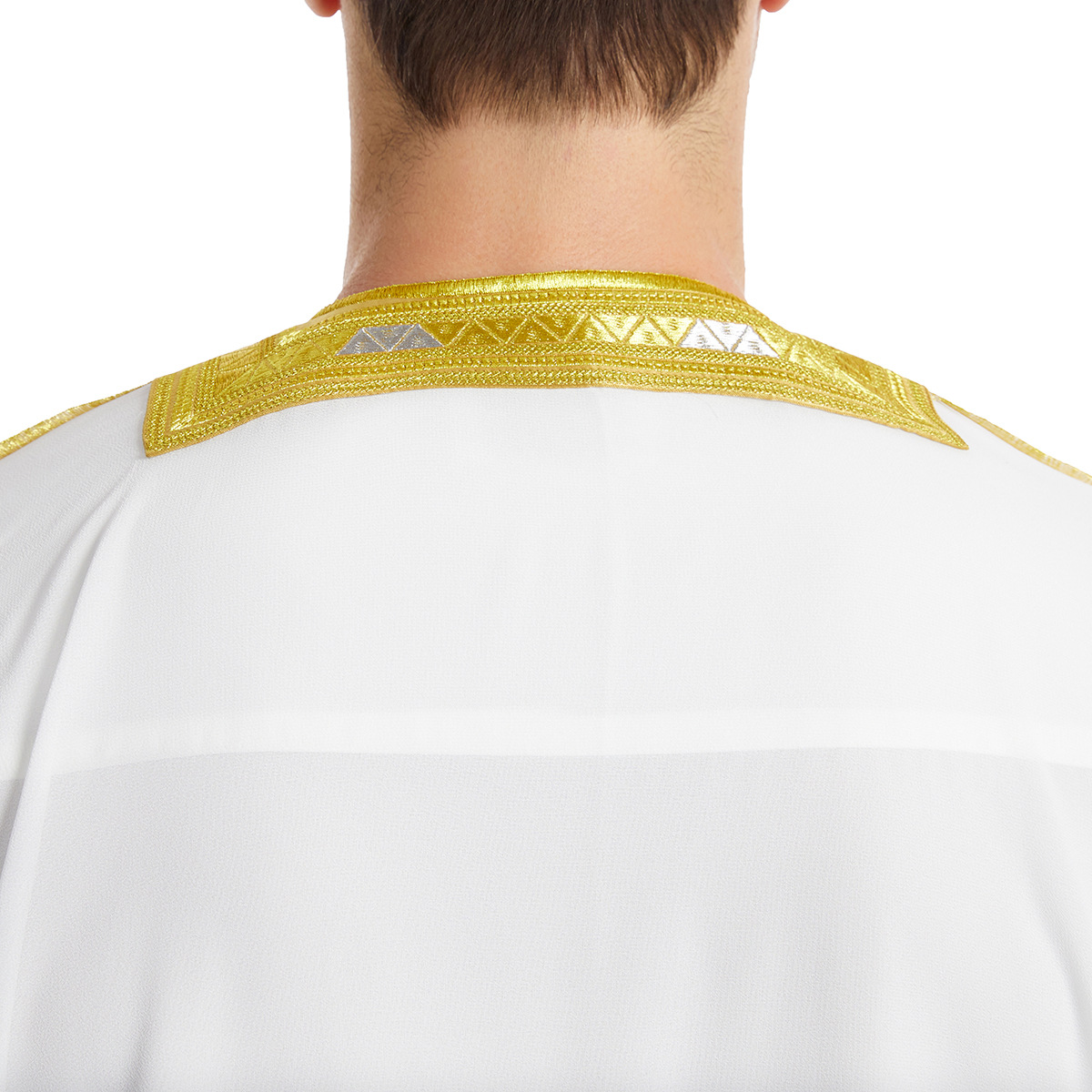 Qamis arabe ouvert pour homme avec broderie dorée, robe ample à manches longues en mousseline de soie, idéale pour les événements saoudiens et du Moyen-Orient
