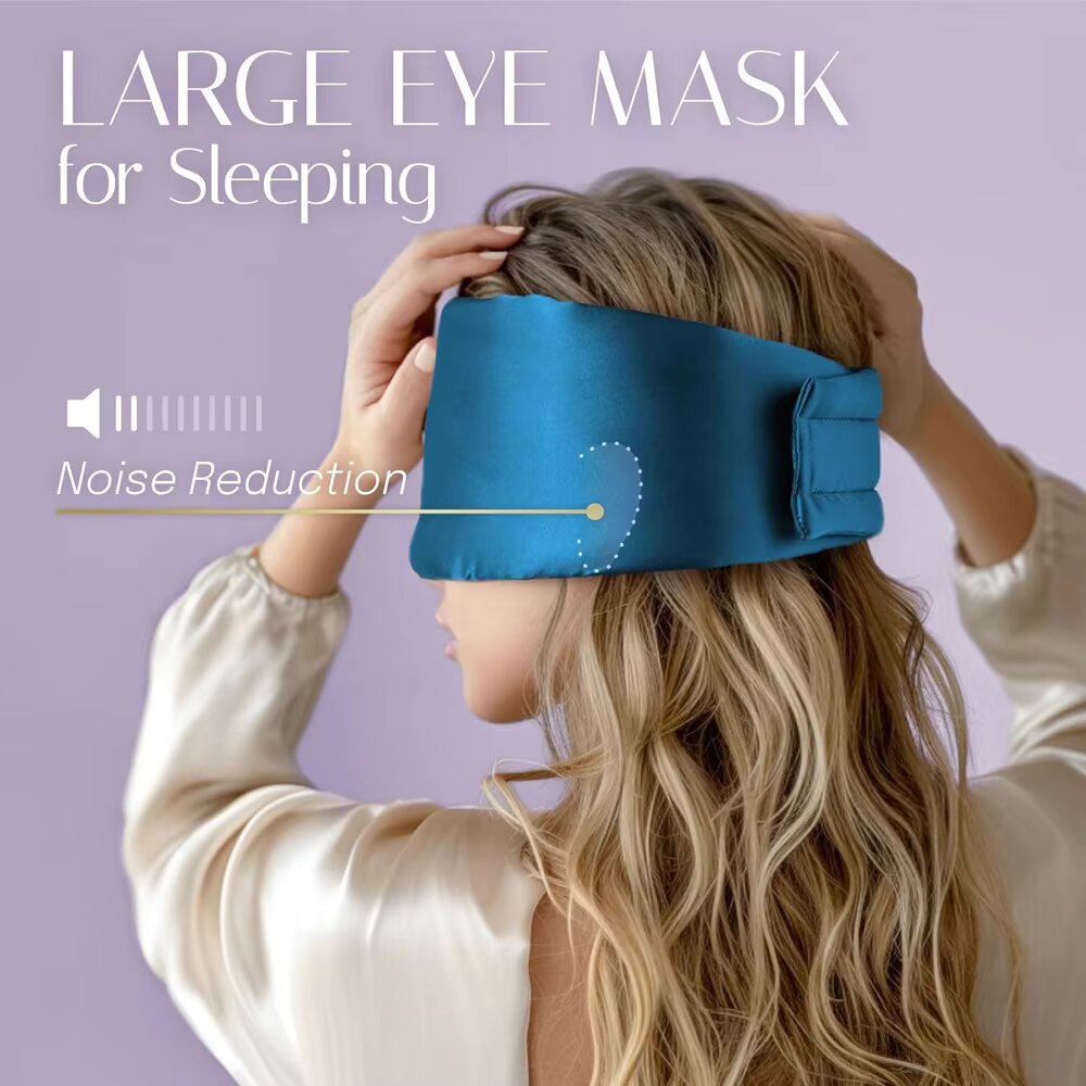 Masque de sommeil en soie doux et sans pression, 100% soie de mûrier pour les yeux et la peau, anti-rides, avec large bande velcro réglable pour les oreilles