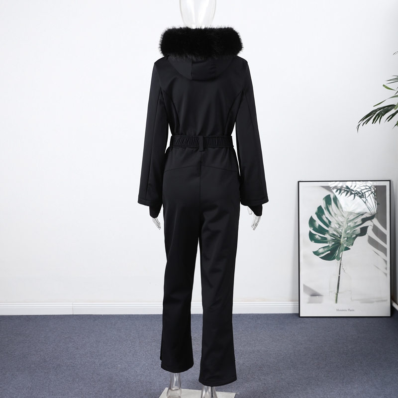 Combinaison de ski imperméable pour femme, tenue d'hiver à capuche, combinaison une pièce avec ceinture, pour sports de neige