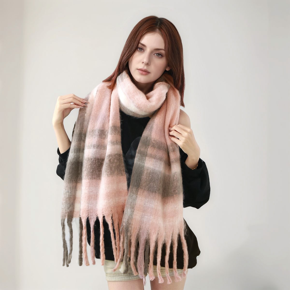 Plaid rayé glands cachemire écharpe pour femme hiver en plein air garder au chaud châles dame mode longues enveloppes épais Pashmina 200*40 cm