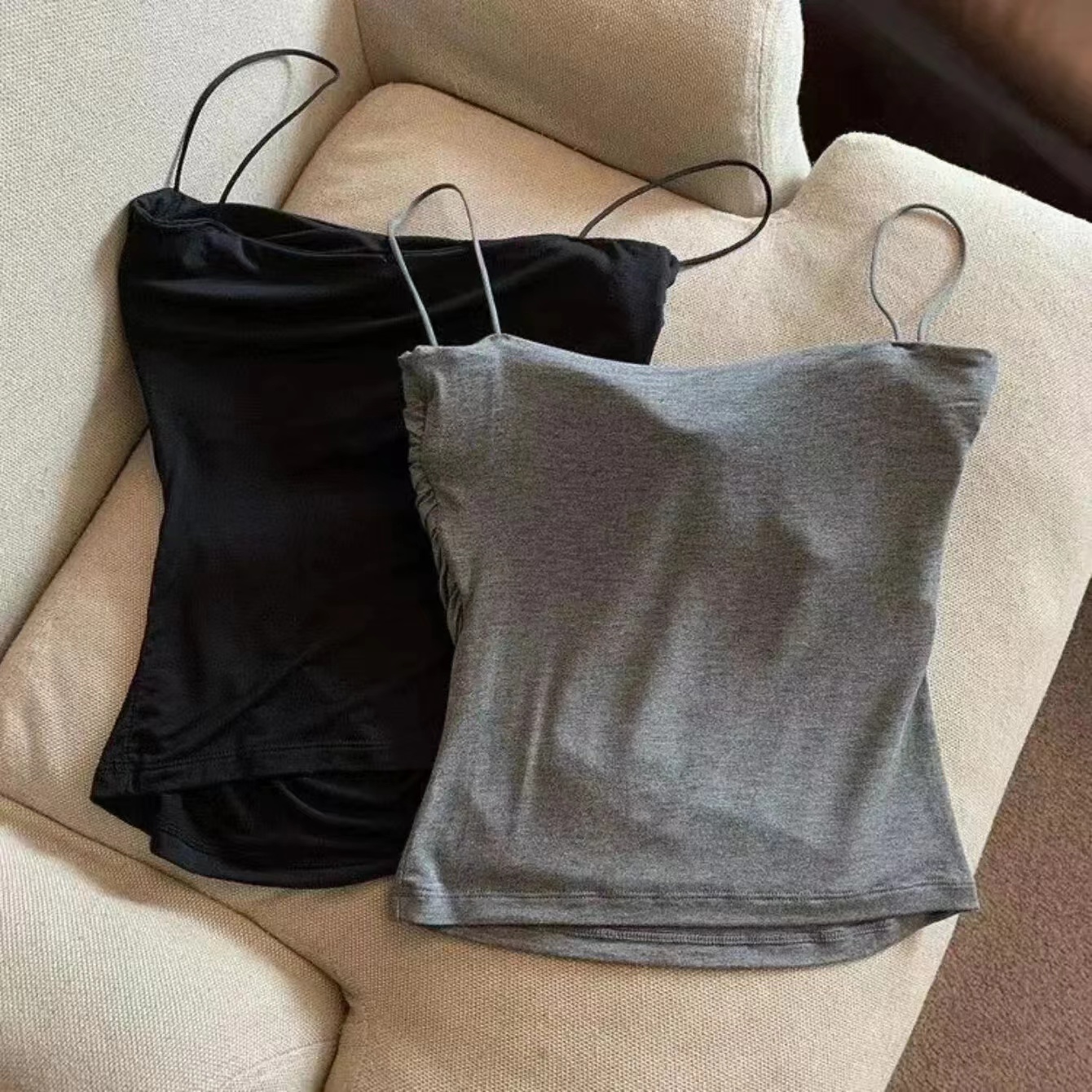 Gilet plissé sans manches pour femmes, Slim Fit, Sexy, haut court avec fines bretelles, couleur unie, Simple, à la mode