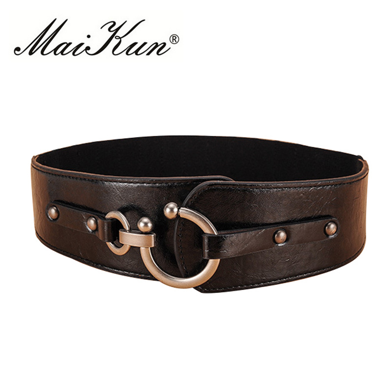 Maikun-Ceinture artificiel astique Vintage pour Femme, Large, avec Crochet en Métal