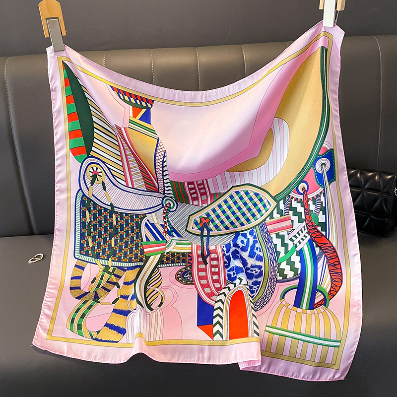 Foulard carré en soie imprimé pour femmes, foulard en Satin doux, ruban de sac, foulard de tête en soie, Design de luxe, nouvelle collection 2026
