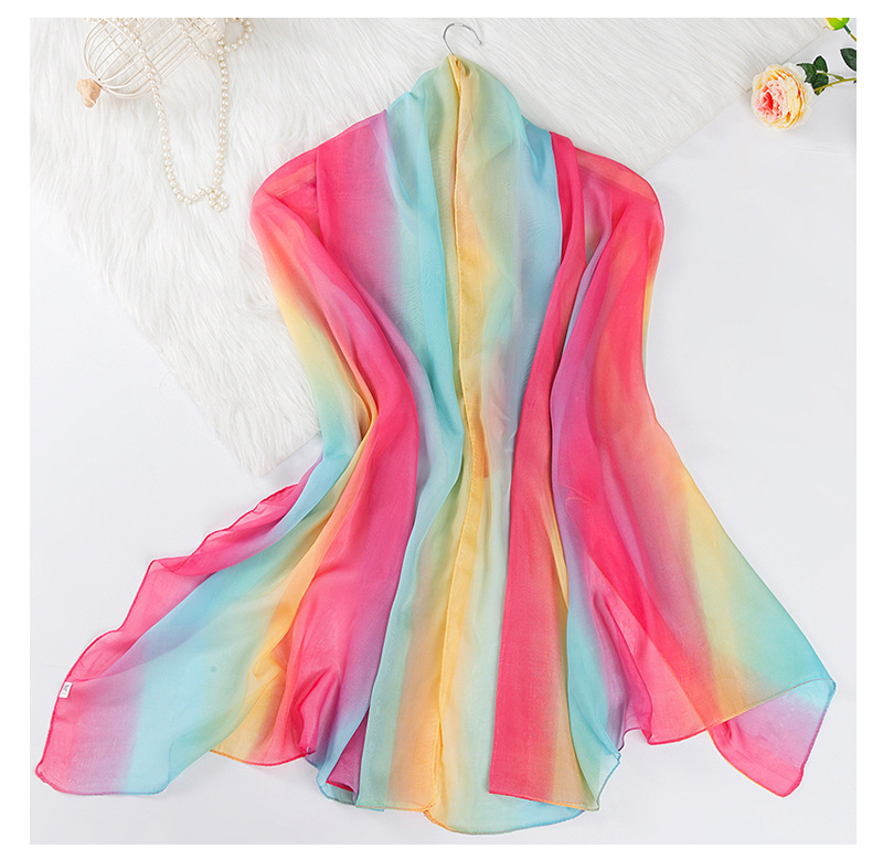 Écharpe de Plage en Mousseline de Soie pour Femme, Châle Imprimé à Points Longs, Arc-en-ciel, Cadeau Chaud, Nouvelle Collection Automne Hiver