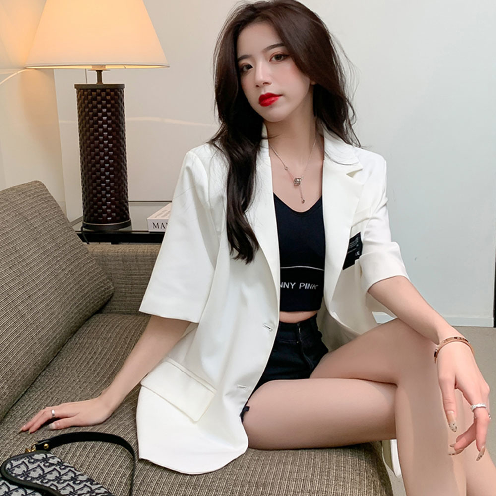 Blazer à Manches Courtes pour Femme, Veste d'Été Respirée, Mode Coréenne, Combishort, Poches Fines à lèvent en Y