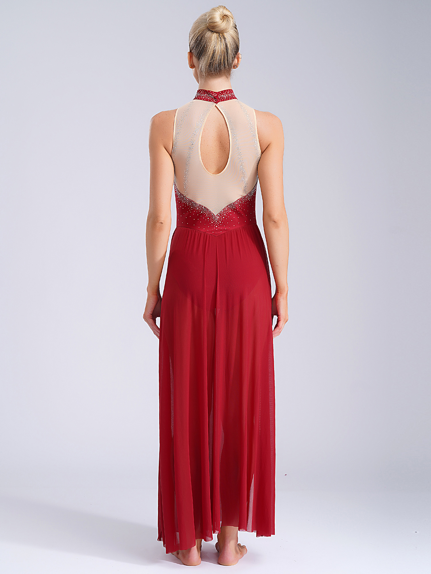 Costume de danse lyrique sans manches pour femmes et filles, justaucorps contemporain avec strass brillants, robe fendue haute, vêtements de danse de salle de bal modernes