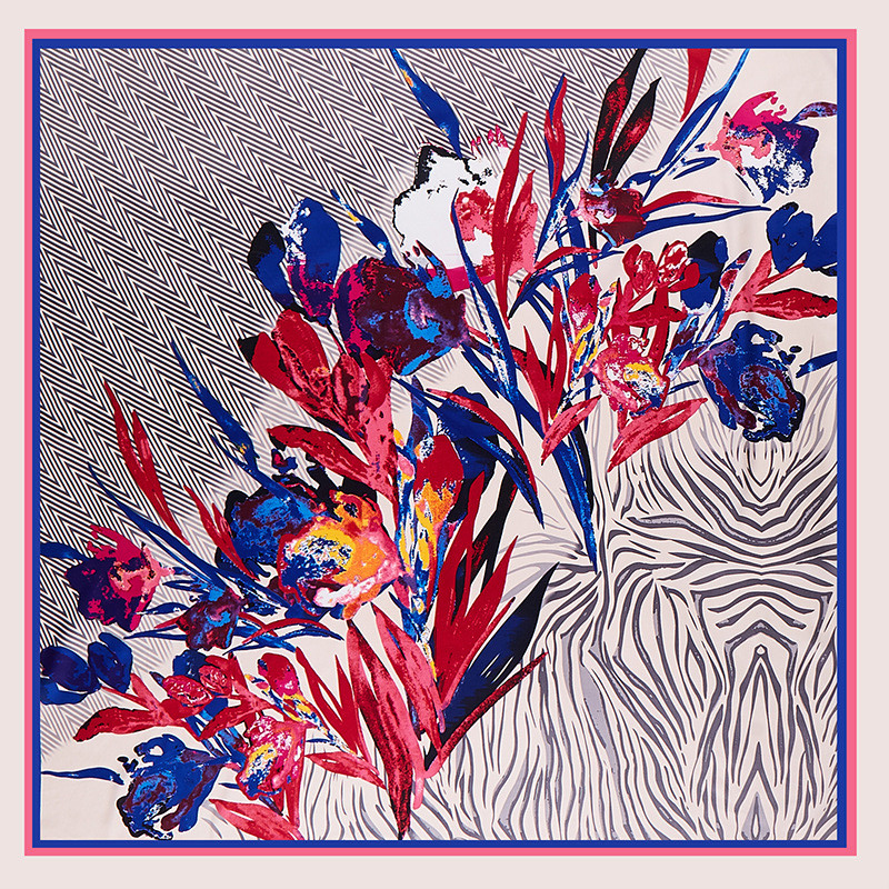 POBING-Foulard carré sergé imprimé fleurs pour femme, grand bandana, foulard de luxe, hijab