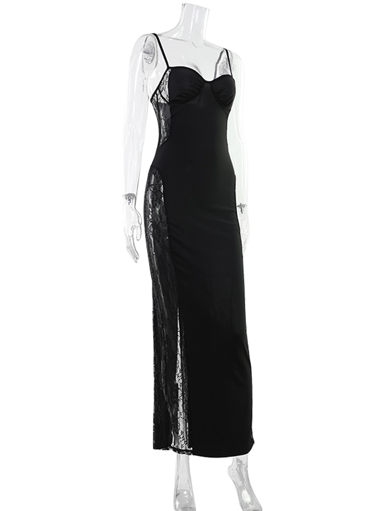 CNYISHE dentelle Patchwork Camisoles solide fendu femmes robes hanche Wrap gaine mode Chic tenues de fête Sexy Club à la mode femme