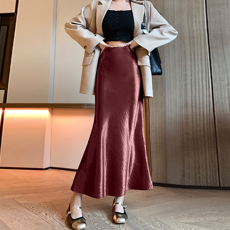 Jupe sirène taille haute en satin pour femme, jupe trapèze, longue, décontractée, élégante, coréenne, luxe, dames de bureau